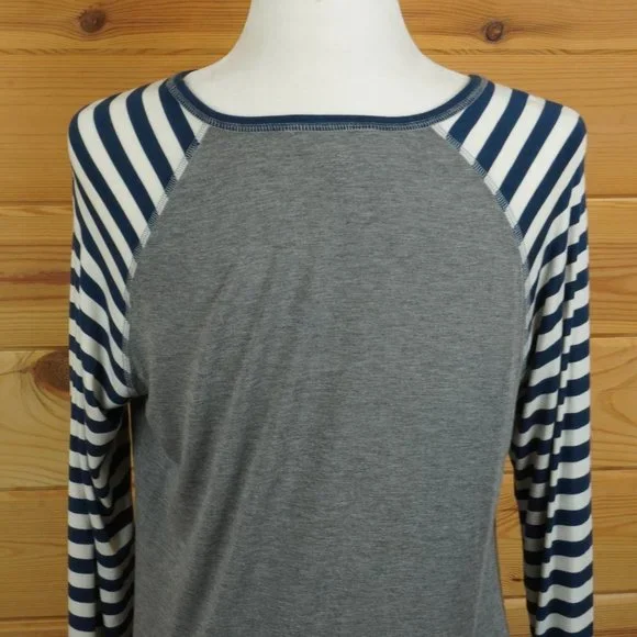 Matilda Jane Dark Blue Striped Gray Long‎ Sleeve Top Size Medium - Picture 7 of 9